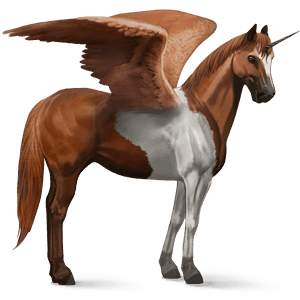 okrídlený jazdecký jednorožec americký paint horse gaštanový tobiano