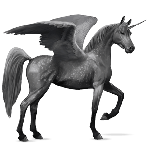 okrídlený jazdecký jednorožec shagya arabian škvrnitý šedý