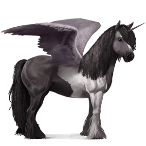 okrídlený jazdecký jednorožec gypsy vanner myšací šedý tobiano